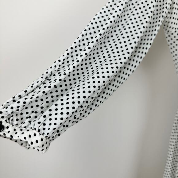Zara Polka Dot Mini Wrap Romper White Black Ruffle Viscose Long Sleeve XS - Picture 12 of 12